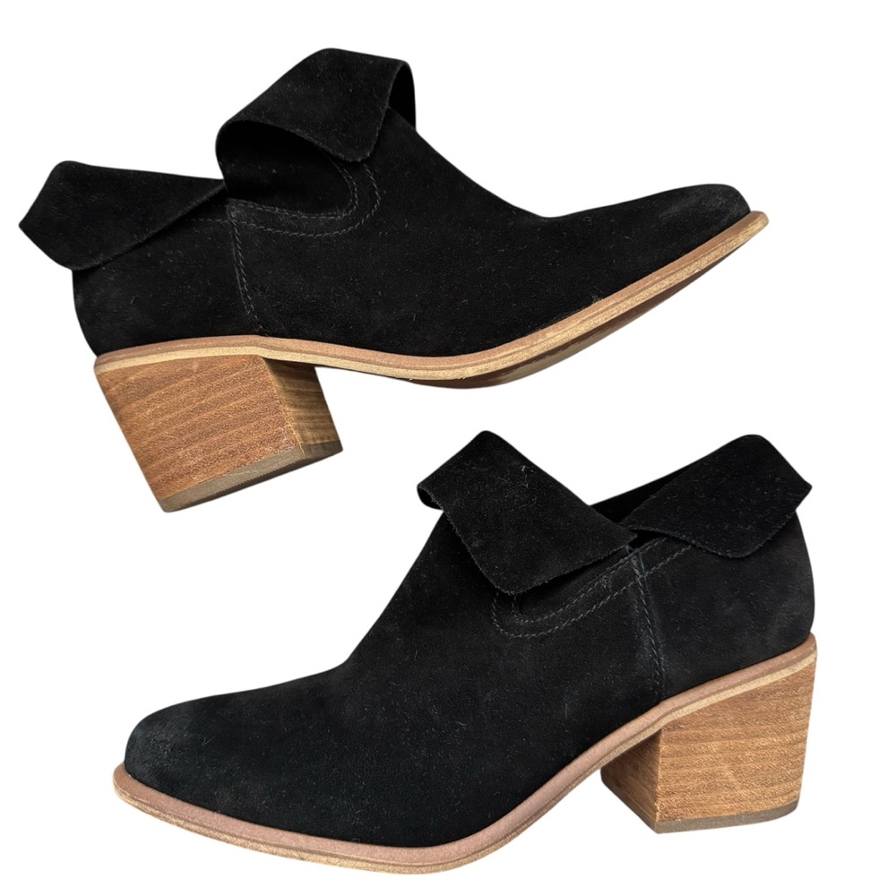 BP Black Suede Ankle Booties with Wooden Heel Sz 7